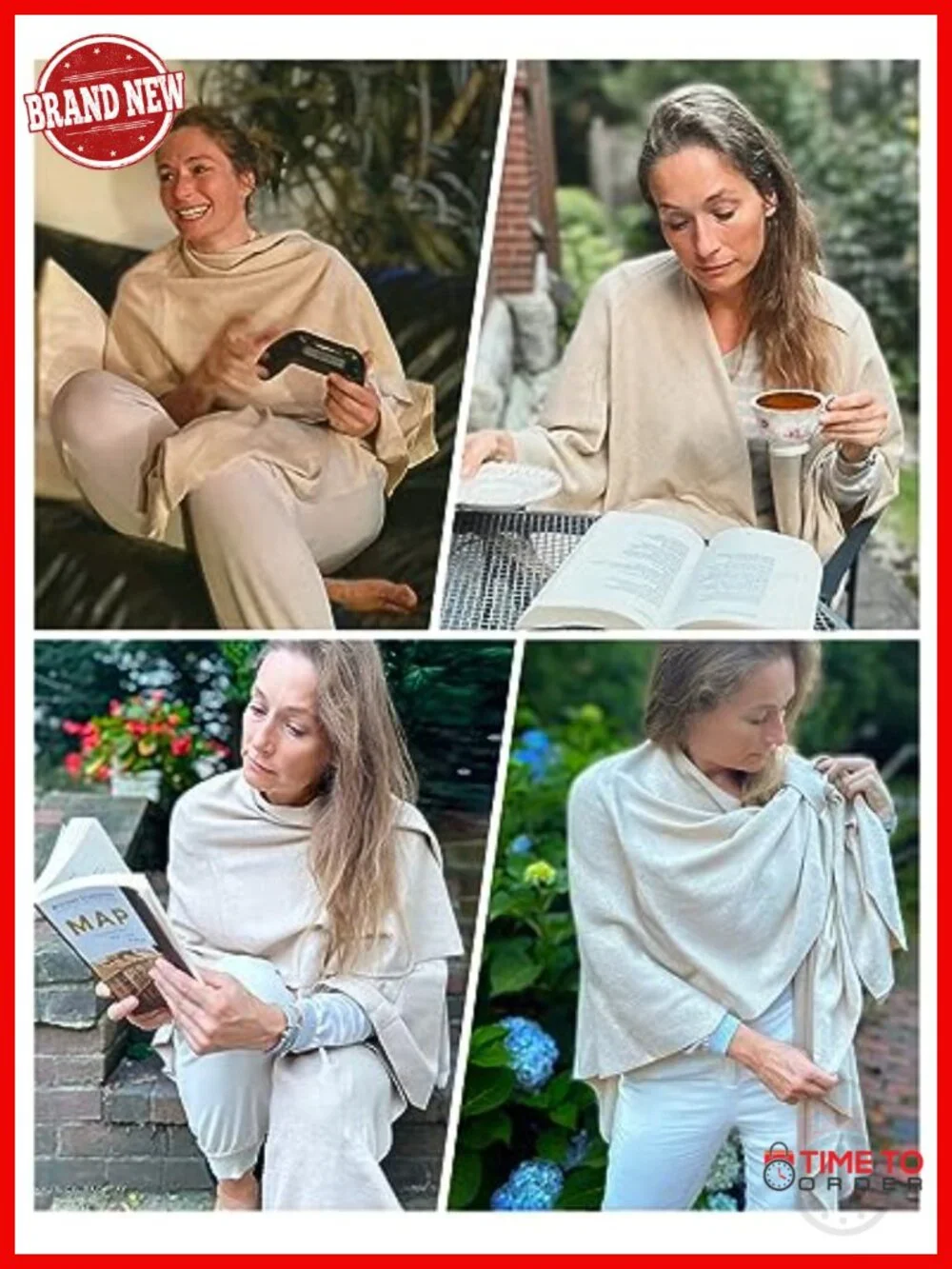 Knitted Cross Front Poncho Sweater Wrap Cape Shawl for Fall Winter One Size
